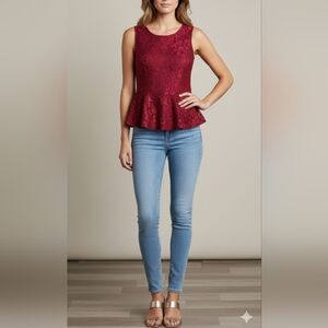 Pastels Clothing Red Lace Tank Top